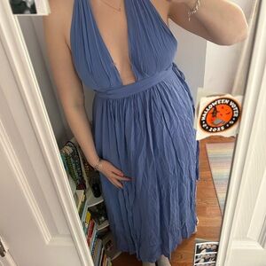 Lulu's Dusty Blue Halter Midi Dress